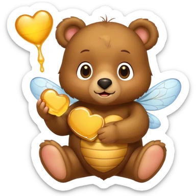 a cute bear with honey and bee and hearts sticker