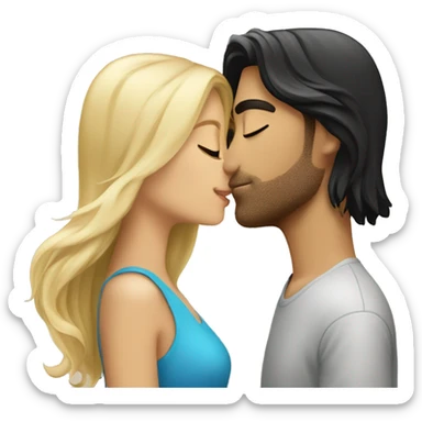 Pretty blonde girl kissing tan guy with long black hair sticker