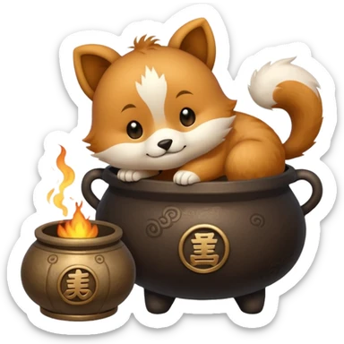 a cute animal hugging a 鼎 ancient Chinese cauldron character sticker