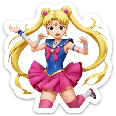 Icon for Anime: vibrant, dynamic scene with Bishoujo Senshi Sailor Moon in action, featuring exaggerated expressions and colorful backgrounds. The design should reflect the distinct, energetic style of anime, with iconic eyes and unique visual elements. Transparent background. sticker