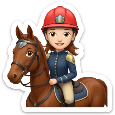 brown haired girl on a cheatnut hporse smiling' sticker