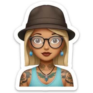 tattooed girl with hat and glasses sticker