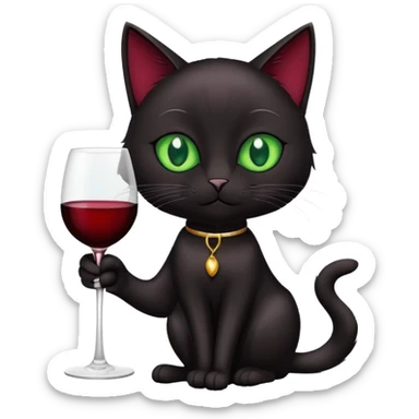 black cat holding a glass of wine sticker