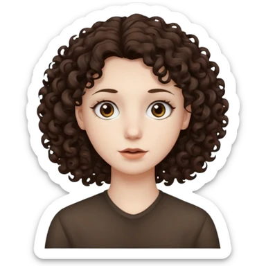 Pale skin, curly dark brown hair, medium brown eyes. sticker