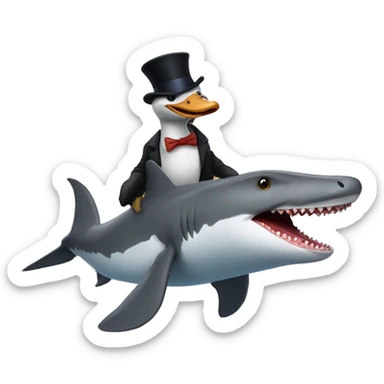 Goose riding a shark with a top hat sticker