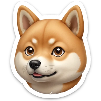 cute Shiba Inu dog confused with a playful, side-eye expression and a tilted head. The dog has light brown fur, big round eyes, and a soft smirk sticker