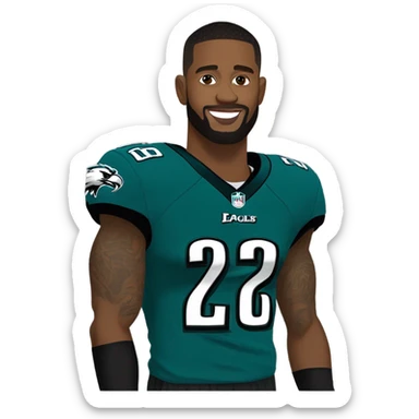 Darius Slay in an Eagles jersey with his arm in a sling.  sticker