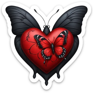 realistic gothic heart with a black butterfly sticker