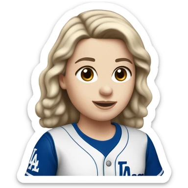 White Dodgers Girl with dark brown hair  sticker