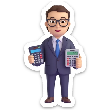 male accountant in business suit with glasses and calculator sticker