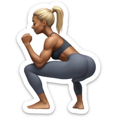 fitness model squating pose back view hyperealistic with very developed glute muscles sticker