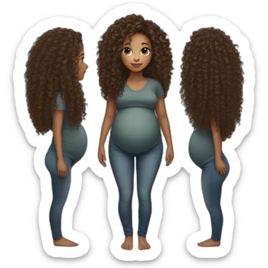 mixed race woman long curly hair pregnant sticker