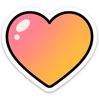cute heart shape, colored with a vibrant gradient, vector look with shadows and highlights, detailed shading, thin clean outlines, soft rounded features, pastel palette, Japanese pop art style, sticker look, highly detailed sticker