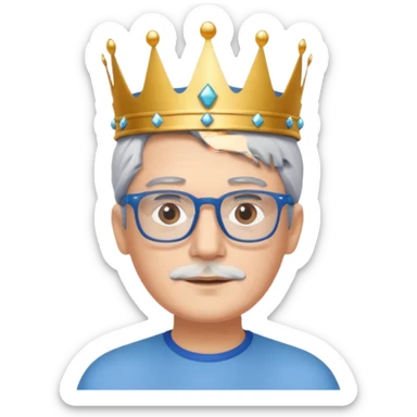 Wearing a crown shoulder length gray hair blue rectangular glasses  sticker