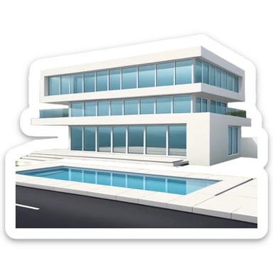 sleek modern house with large windows, flat roof, and clean architectural lines sticker