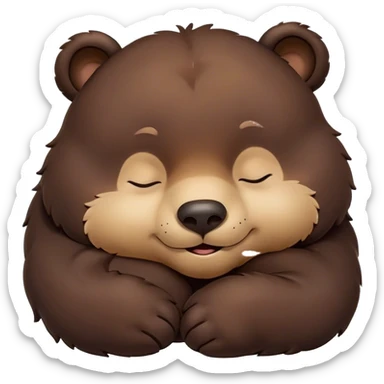Meme-Worthy Cute Sleeping Bear Portrait Emoji, Head resting peacefully with a contented smile, showcasing a massive, robust build and a luxuriously soft dark brown fur, eyes shut in a serene, restful nap, Simplified yet hilariously adorable features, highly detailed, glowing with a soft, drowsy light, high shine, relaxed and utterly lovable, stylized with an air of playful laziness, bright and heartwarming, soft glowing outline, capturing the essence of a comically sleepy bear, so meme-worthy it feels like it could instantly become the next viral sensation of adorable slumber! sticker