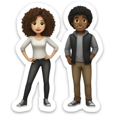 Brown curly hair latin girl with black curly hair guy sticker