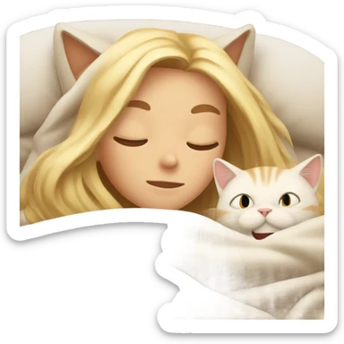 Cat and blonde girl under blanket nap sticker