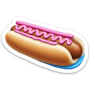 Blue hot dog wearing a pink fur hat sticker