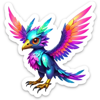 Tropical futuristic lush warm-colored neon-colored Fakémon-Digimon-Trico-creature sticker