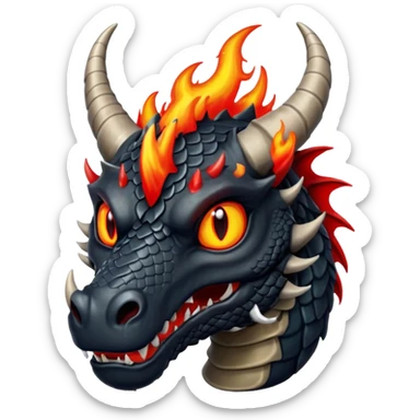 A black dragon with red flamings eyes and great black horns. sticker