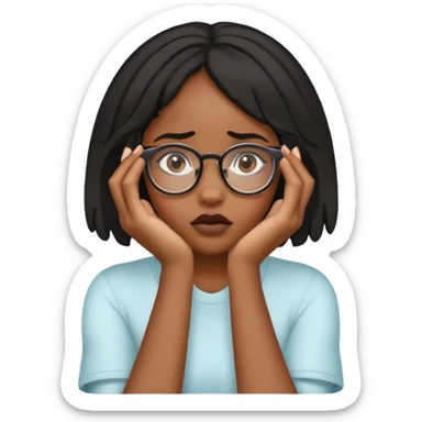Black girl with glasses worried with hands over her face  sticker