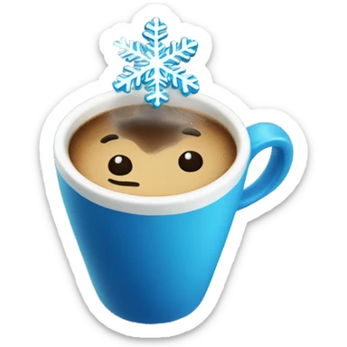 A cup of coffee  with a blue snowflake on top sticker