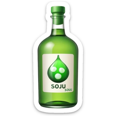 korean soju, green bottle with white label on it written soju  sticker