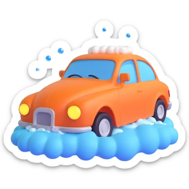 car wash emoji, car with foam and bubbles, animated, fun sticker
