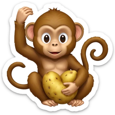 Monkey holding a potato and scratching its head sticker