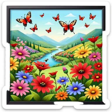 🎨Donde danzan las mariposas y los colibrís y entre las 💐flores y la 🏞️naturaleza las 🐝abejas bebiendo el néctar de las flores polinizando the 🐞ladybug rojo divino entre los jardines de pintorescos y majestuosos colores sticker