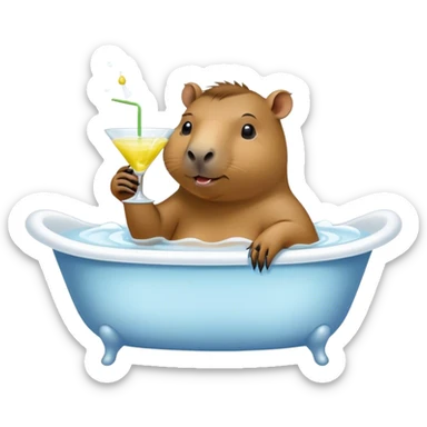 Capibara in bath drinking lemonade from martini glass sticker
