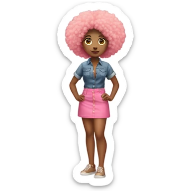 Tan girl with Afro and pink button top and jean skirt full body posing sticker