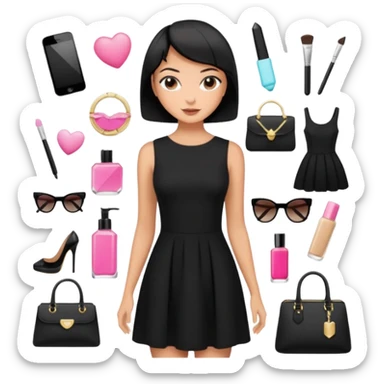 black short hair tanned woman, black dress girly things sticker