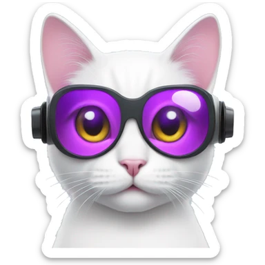 White cat with purple heart wearing vr sticker