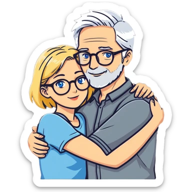 Hyper Realistic Couple in love,  lady blonde, blue eyes and glasses,  man grey hair  sticker