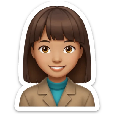 Brown-skinned Asian girl with straight brown hair and bangs  sticker