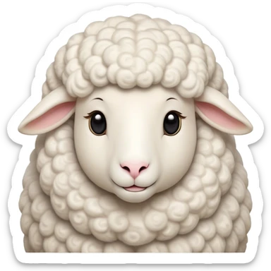 Cinematic Noble Sheep Portrait Emoji, Poised and regal, with a large, sturdy build and a luxuriously fluffy, well-groomed white fleece, deep-set soulful gentle eyes, Simplified yet sharp and sophisticated features, highly detailed, glowing with a soft, dignified glow, high shine, intelligent and calm, stylized with an air of pastoral majesty, focused and attentive, soft glowing outline, capturing the essence of a watchful and confident sheep, so majestic it feels as though it could amble out of the screen with effortless authority! sticker