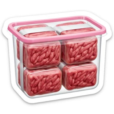 A 3D cartoon pack of minced meat wrapped in transparent plastic, supermarket-style packaging, Memoji-style. sticker