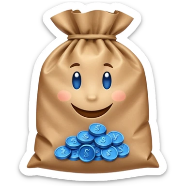 brown bag of blue coins sticker