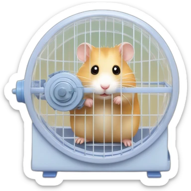 Hamster in plastic cage with hamster wheel sticker