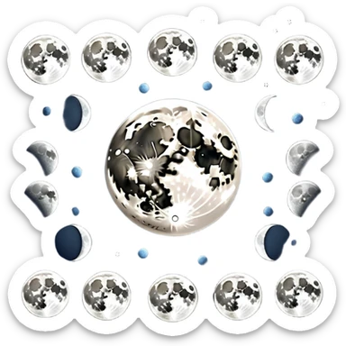 lunar month cycle showing different moon phases from new moon to full moon sticker