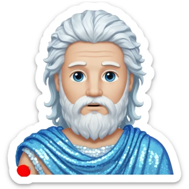 Aquilo, God of Winter Roman Deities with long white wavy hair and beard, ice blue sequin toga sticker