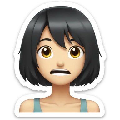 anime girl giggle hands covering mouth black hair sticker