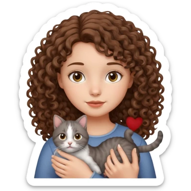 Девушка с кудряшками держит котика sticker