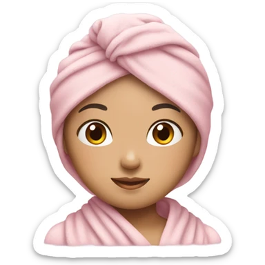 Asian girl with soft pink towel in her head sticker