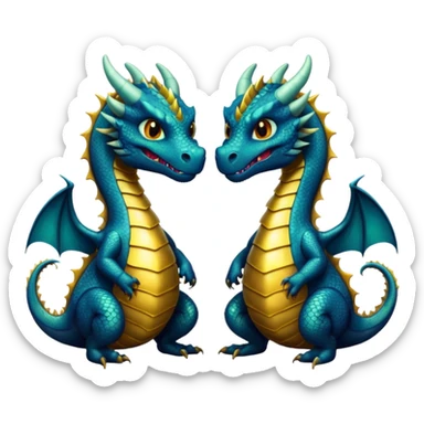 2 dragons, 1 is black and the other is gold, the gold is smaller than the black one sticker