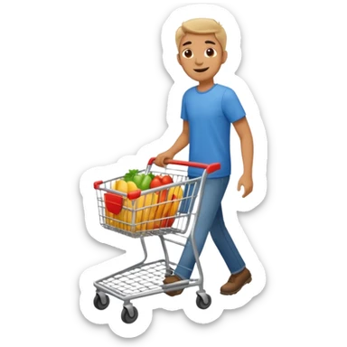 A happy man walking with an empty supermarket cart full body sticker