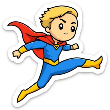 Marvel superhero Sentry with blonde hair in blue and gold costume flying with cape flowing sticker