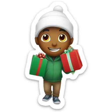 boy going christmas shopping, buying a lot of gifts sticker